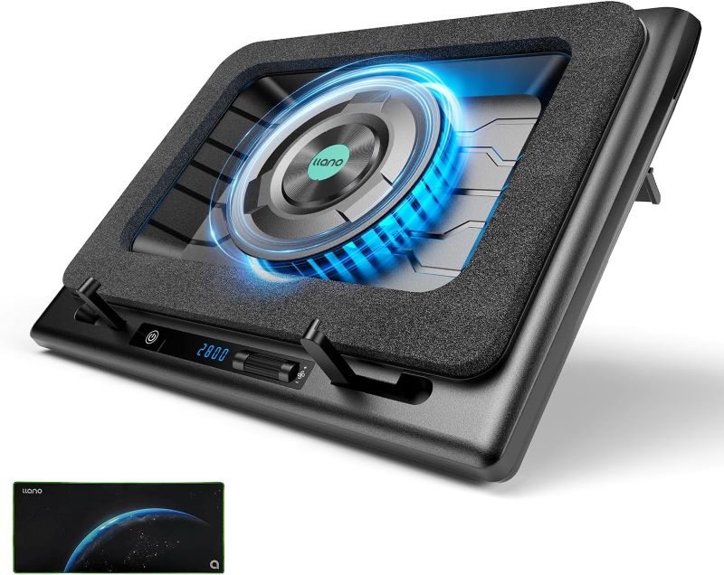 Photo 1 of llano Gaming Laptop Cooler, Laptop Cooling Pad Stand with 5.5inch External Cooling Fan, Fast Cooling Computer Laptop 15.6-21in, Adjustable Speed, Touch Control, 3-Port USB A, A Mouse Pad Included
