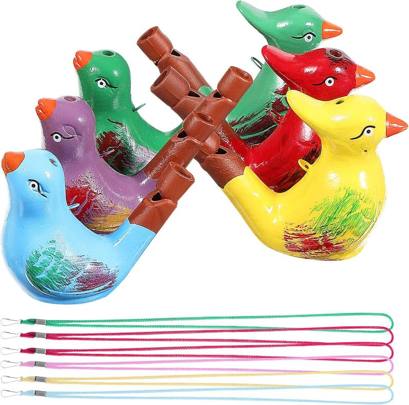 Photo 1 of Bird Whistle 6 Pcs Ceramic s Bird Water Whistles Bird Call Whistles Musical Educational with Lanyards Birthday Gifts Easter Gift