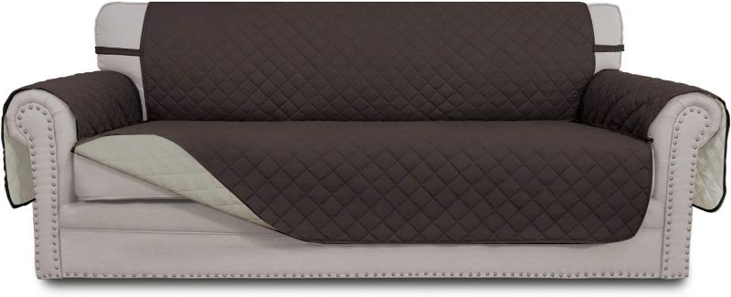 Photo 1 of Easy-Going Reversible Couch Cover for 3 Cushion Couch Sofa Cover for Dogs Water Resistant Furniture Protector Cover with Foam Sticks Elastic Straps for Pet Cat (Sofa, Chocolate/Beige)