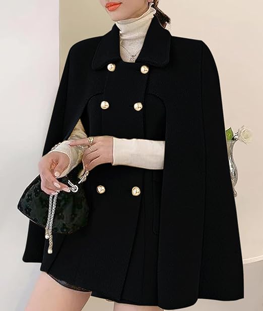 Photo 1 of One Size Fits All - CHARTOU Women's Elegant Poncho Double-Breast Slit Sleeve Flowy Wool Blend Cape Cloak Coat