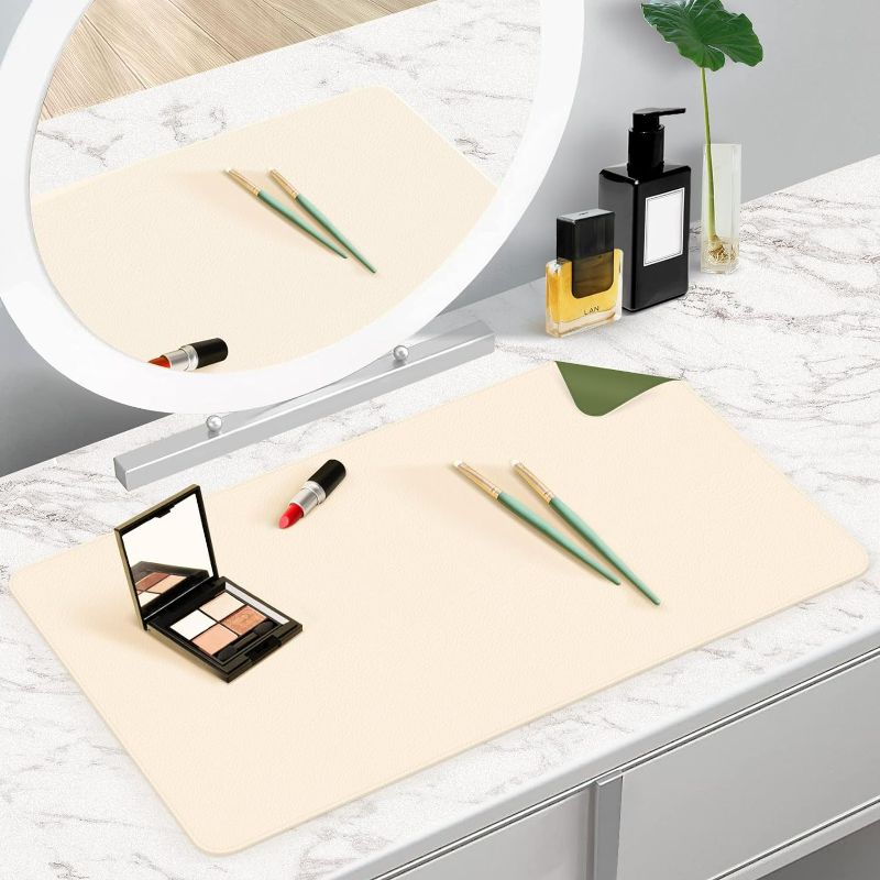 Photo 1 of Makeup Mat for Vanity to Protect Vanity Desk Top, Dual-Sided Vanity Mat, Easy to Clean Vanity Desk Mat - Vanity Makeup Pads Waterproof and Oilproof, 31.5 x 15.7 in (Beige and Olive Green)