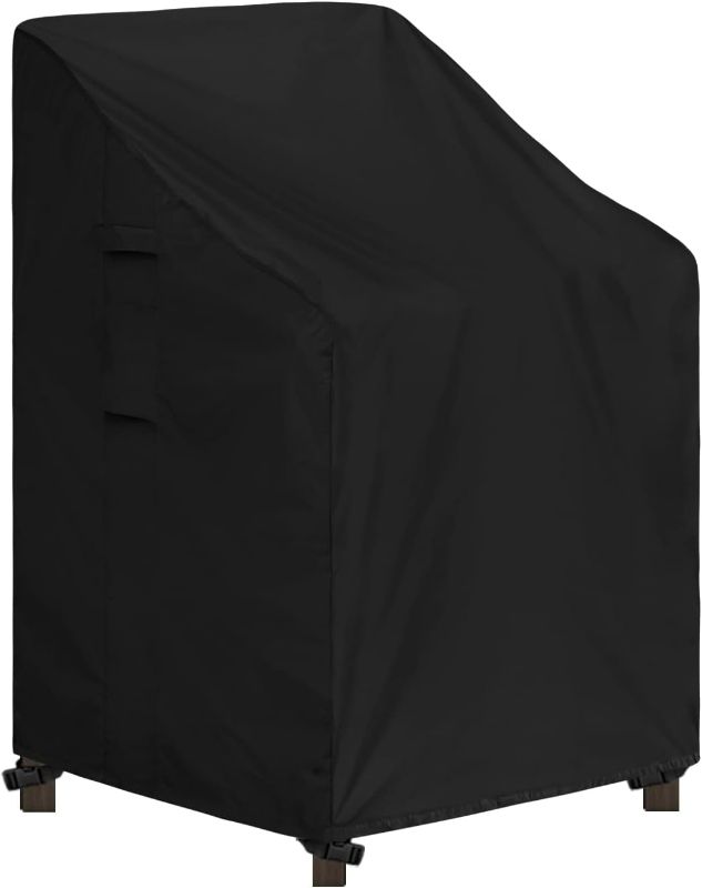 Photo 1 of Easy-Going Stackable Patio Chair Cover UV Resistant Outdoor Chair Cover Waterproof Lawn Patio Furniture Covers Fits for 4-6 Stackable Dining Chairs (1 Pack-28Wx36Dx47H inch, Black)
