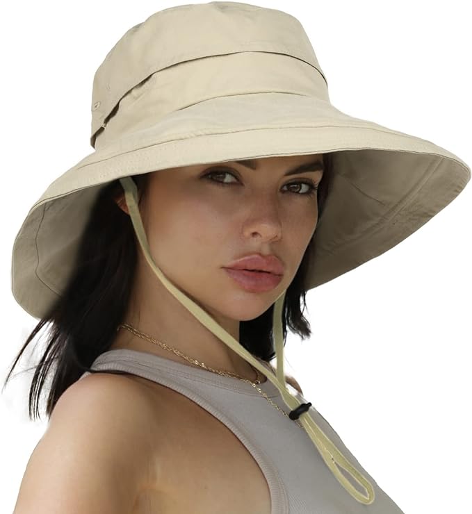 Photo 1 of Size M/L Sun Hats for Women Gardening Hat Wide Brim Ponytail Beach Sun Protection Breathable Cotton Summer Hat with Fold-Up Brim