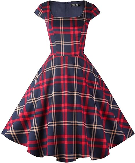 Photo 1 of Size S - PUKAVT Women's Cocktail Party Dress Cap Sleeve 1950 Retro Swing Dress with Pockets
