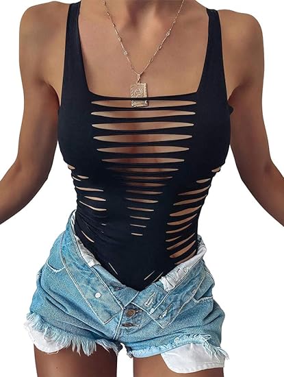 Photo 1 of (XL) GOKATOSAU Women's Sexy Summer Cut Out Sleeveless Bodycon Party Bodysuits Clubwear