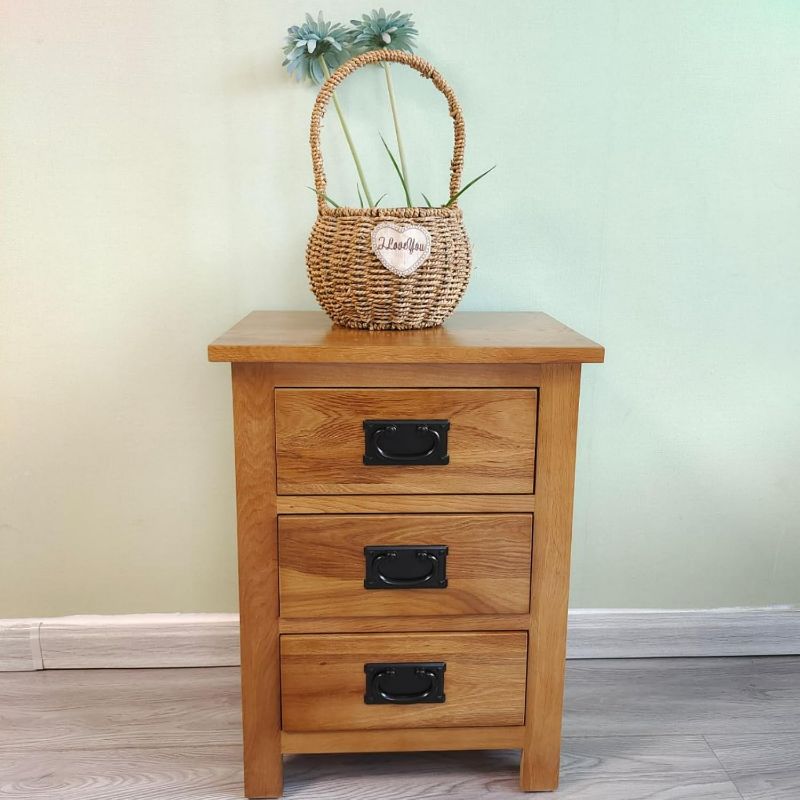 Photo 1 of 3 Drawers Oak Wooden Bedside Table Rectangular Modern Cabinet Wholesale Simple Storage Nightstand Side Cabinet Furniture Vendors(Rustic)