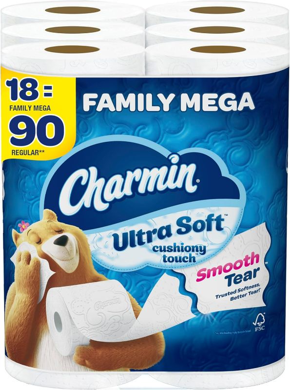 Photo 1 of Charmin Ultra Soft Cushiony Touch Toilet Paper, 18 Family Mega Rolls, 288 sheets per roll = 5184 Total