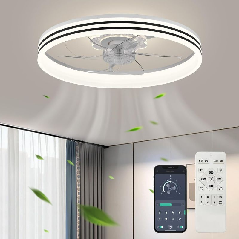 Photo 1 of 20‘’ Ceiling Fan with Light, 2024 Upgraded, Low Profile Fan, Flush Mount Ceiling Fan, 6 Speeds, Dimmable LED, App & Remote Control, Quiet DC Motor, For Bedroom, Living Room, F118 White