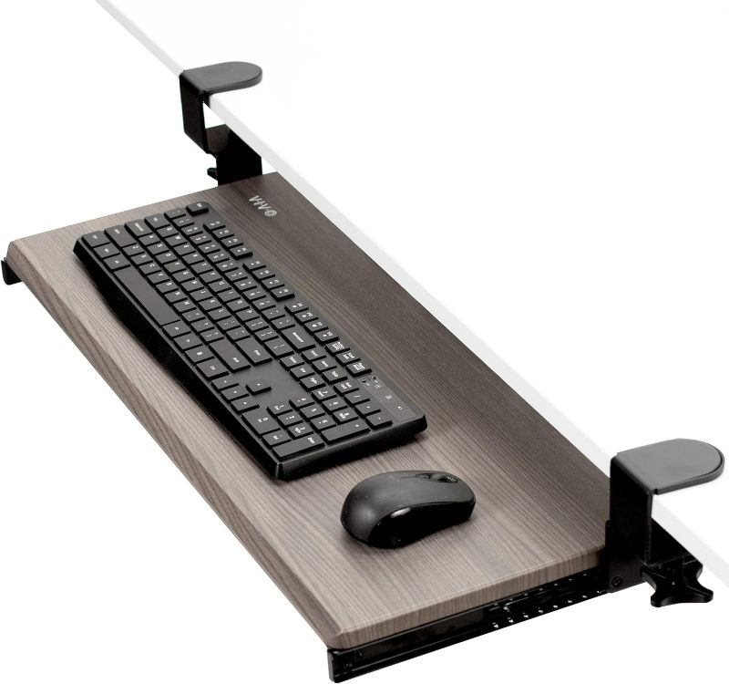 Photo 1 of VIVO Large Clamp-on Computer Keyboard and Mouse Under Desk Mount Slider Tray, 27 (33 Including Clamps) x 11 inch Pull Out Platform Drawer, Gray Tray, Black Frame, MOUNT-KB05GY