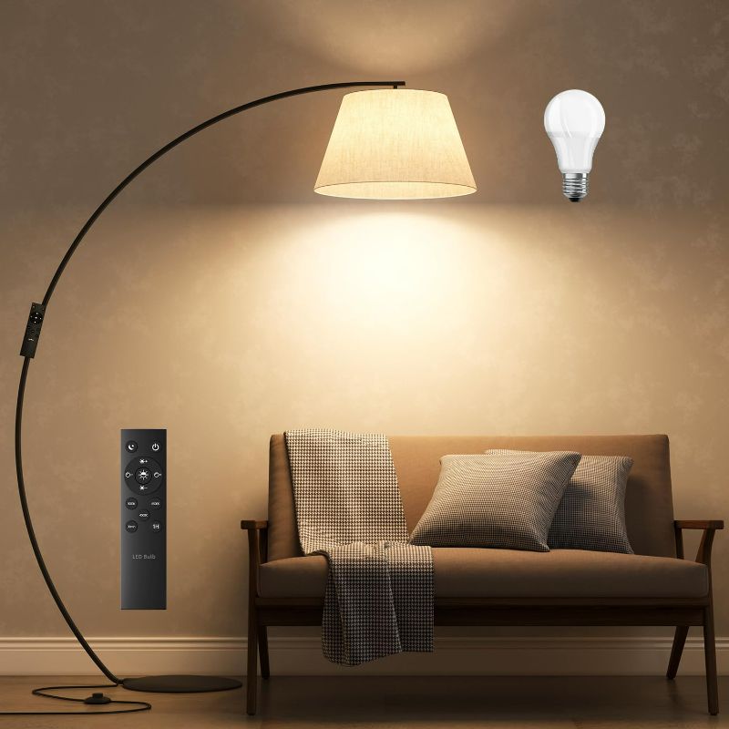 Photo 1 of Arc Floor Lamp, 1200LM Super Bright 71 Inch Extra Tall Floor Lamp with Dimmable E26 Base Bulb and Adjustable Lampshade, LED Hanging Lamp with Remote and Foot Switch Brown