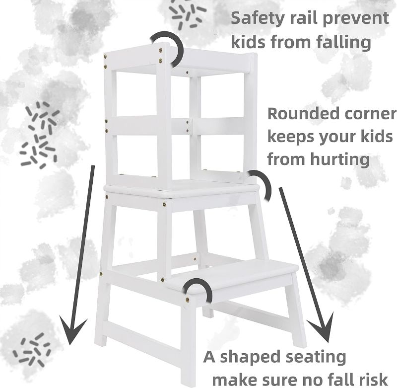 Photo 1 of Kitchen Step Stool for Kids and Toddlers with Safety Rail, White Kids Step Stool Standing Tower Stool for Bathroom& Kitchen