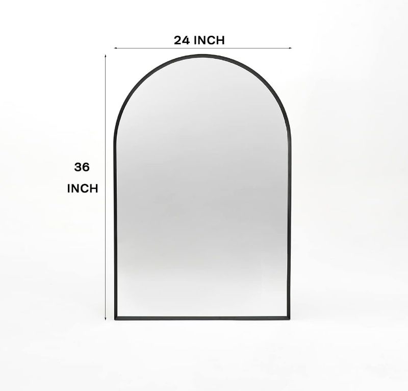 Photo 2 of Arched Wall Mirror for Bathroom, 24"x36" Black Modern Metal Frame for Entryway Living Room Bedroom Wall Decor