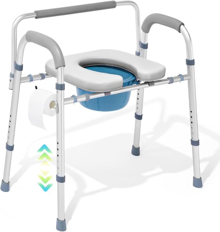 Photo 1 of OasisSpace Stand Alone Raised Toilet Seat 500lbs - Adjustable Toilet Safety Frame Raised Toilet Seat with Handles for Elderly, Medical Beside Commode Chair for Senior and Disabled