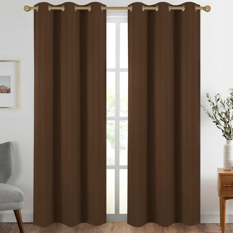 Photo 1 of Chocolate Brown Grommet Blackout Curtains for Bedroom Thermal Insulated Room Darkening Curtains Drapes, 42 x 84 inch, 2 Panels