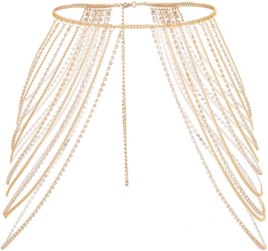 Photo 1 of Boho Gold Body Chain Sexy Rhinestone Leg Chains Bikini Layered Waist Chain Rave Party Nightcup Body Jewelry for Women