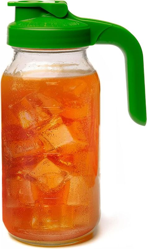 Photo 1 of County Line Kitchen Glass Mason Jar Pitcher with Lid - Wide Mouth, 2 Quart (64 oz / 1.9 Liter) - Heavy Duty, Leak Proof - Sun & Iced Tea Dispenser, Cold Brew Coffee, Breast Milk Storage, Water & More