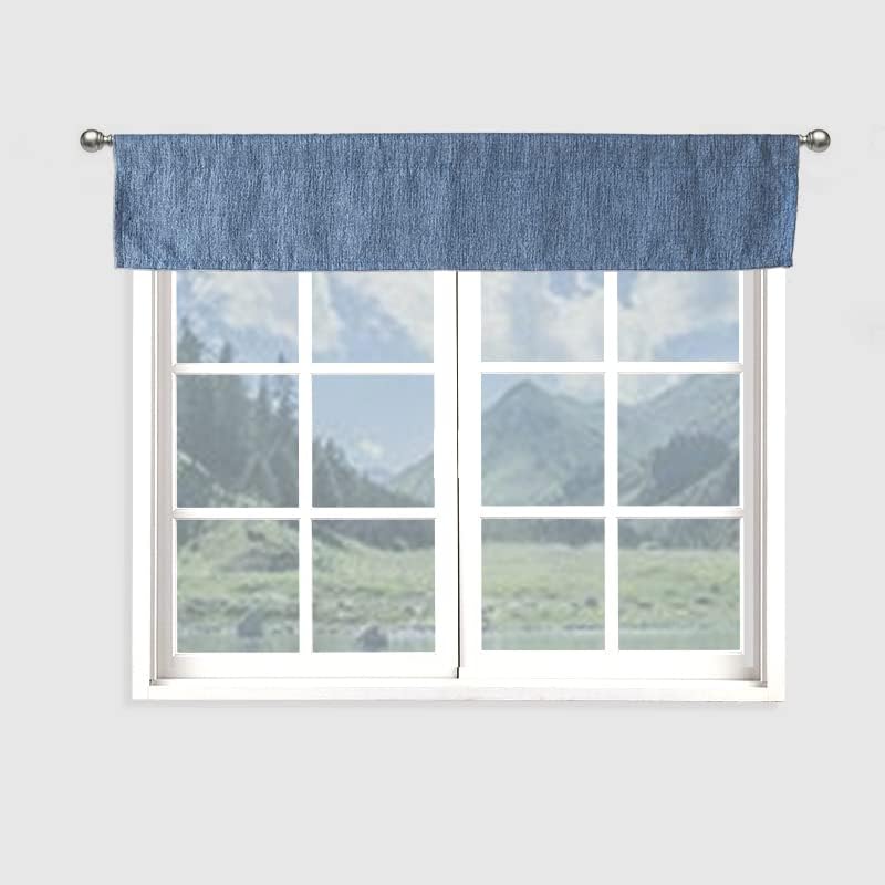 Photo 1 of 10 Inch Valance for Window Toppers,Linen Valances for Kitchen Window, Living Room,Bathroom,Basement,Blackout Small Curtain,10 Inch L by 52 Inch W,1 Pack,Denim Blue