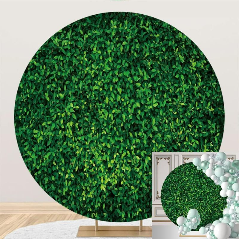Photo 1 of Greenery Green Leaves Round Backdrop Cover Natural Award Ceremony Family Reunion Theme Circle Photography Background Outdoorsy 7.5ft (230cm) No Stand Elastic Decorations Banner Photo Studio Props
