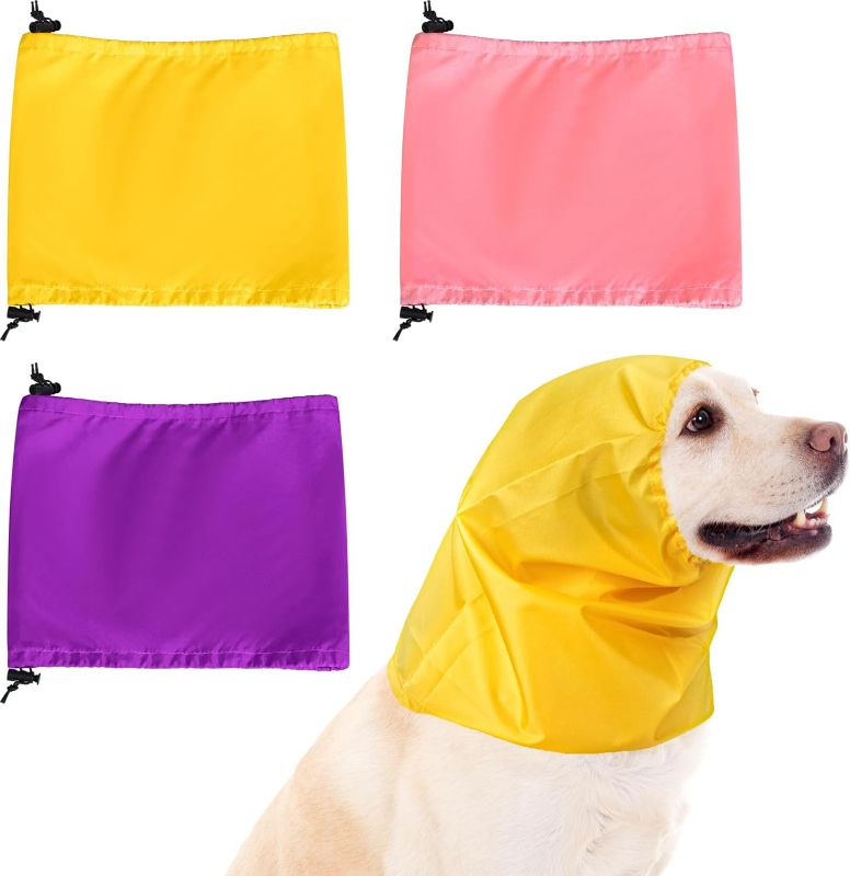 Photo 1 of 3 Pcs Dog Bath Cap Waterproof Dog Ear Protection Bathing Cap Dog Ears Headband Dog Snood Rain Hat Dog Ear Covers for Bath Dog Ear Wrap for Show Rain, 3 Color