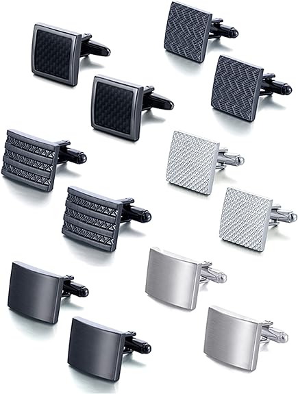Photo 1 of 6 Pairs Cufflinks Classic Striped Disc Square Spherical Knot CZ Rectangle Cylindrical Cufflinks Set for Men