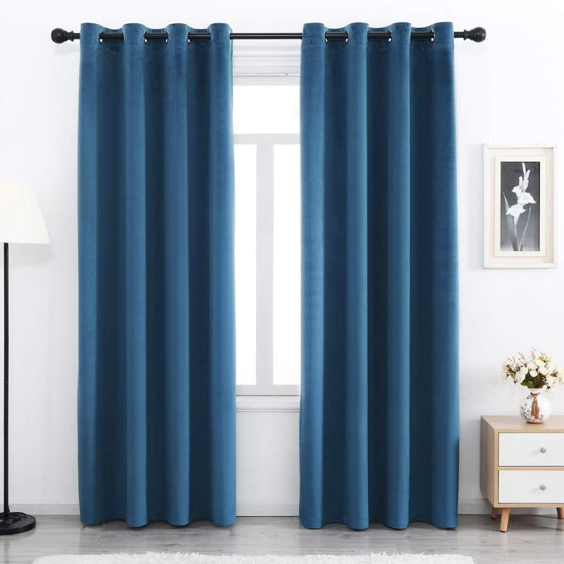 Photo 1 of Blue Velvet Curtains 63 inches Long Super Soft Velvet Curtains Grommet Thermal Velvet Curtains Window Treatment for Bedroom Light Blocking Velvet Curtains 2 Panels Stoneblue