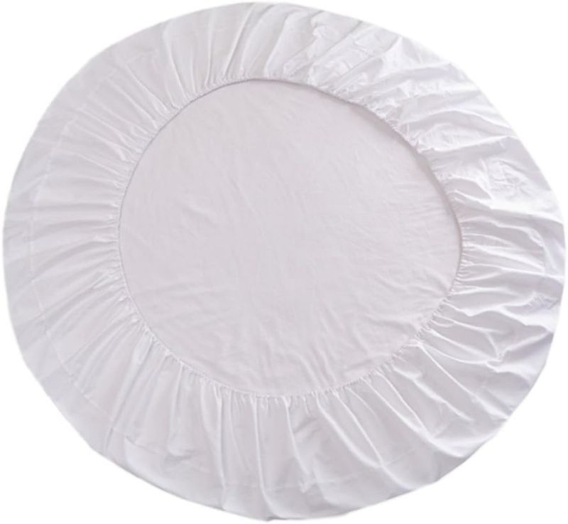 Photo 1 of Solid Color Round Bed Fitted Sheet Bed Cover for Hotel Home, White