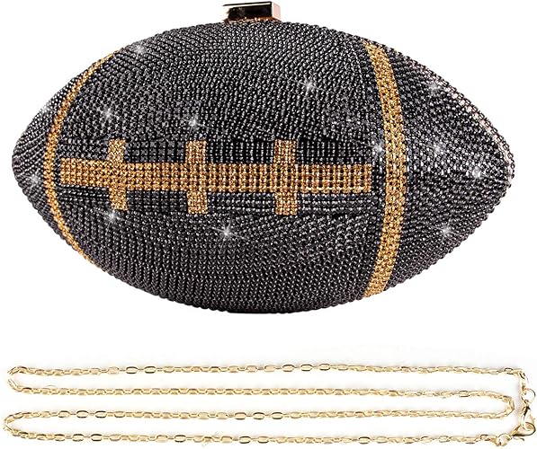 Photo 1 of Bling Rhinestone Football Shaped Rugby Quirky Bag Purse Shoulder Handbag with Crystal for Women Girls