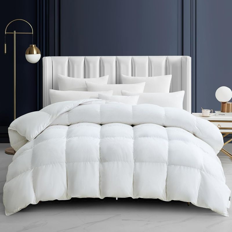 Photo 1 of Maple&Stone King Feather Down Comforter Lightweight White Down Duvet Insert Ultra Soft 100% Cotton Cover Fluffy King Comforter 106 x 90 Inches