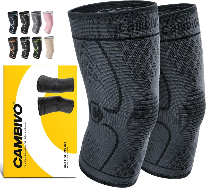 Photo 1 of Size L - CAMBIVO 2 Pack Knee Brace, Knee Compression Sleeve for Men and Women, Knee Support for Running, Workout, Gym, Hiking, Sports (Black,Large)