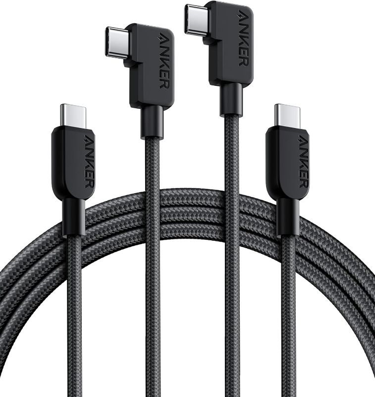 Photo 1 of Anker USB C Cable Right Angle, 240W 2-Pack 6 ft USB C to USB C Cable, 90 Degree Type C Braided Charging Cord, For iPhone 15, Samsung Galaxy S23, MacBook Pro 2020, iPad Pro, iPad Air 4, Pixel, and More