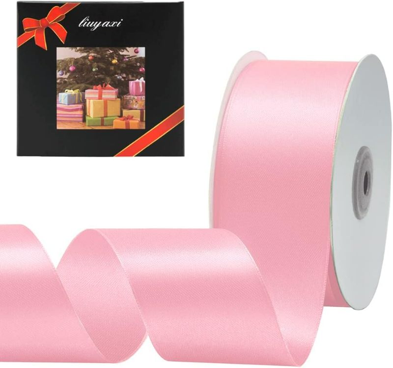 Photo 1 of LIUYAXI Pink Double Face Satin Ribbon 2" X 50 Yards, Ribbons Perfect for Crafts, Gift Wrapping, Bow Making and More