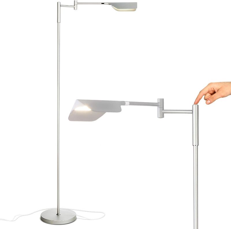 Photo 1 of Brightech Leaf Pharmacy LED Reading Lamp, Dimmable Floor Lamp with Easy Rotation over Chair or Desk for Living Rooms & Offices, Adjustable Standing Lamp, Tall Lamp For Sewing & Craft - Platinum Silver