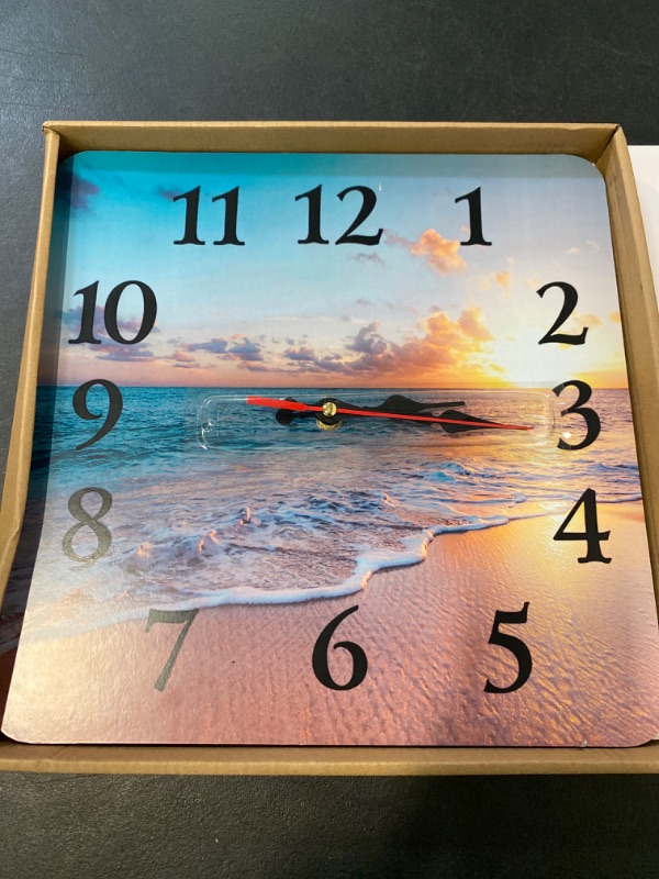 Photo 1 of Britimes Wall Clock, Square Silent Non-Ticking Battery Operated Clock 12 Inch, Sea Beach Blue Sky Sand Home Decor for Living Room, Bathroom, Bedroom, Kitchen, Office and School
