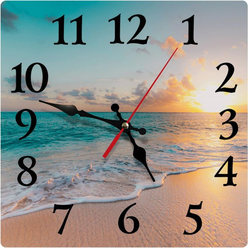 Photo 1 of Britimes Wall Clock, Square Silent Non-Ticking Battery Operated Clock 12 Inch, Sea Beach Blue Sky Sand Home Decor for Living Room, Bathroom, Bedroom, Kitchen, Office and School
