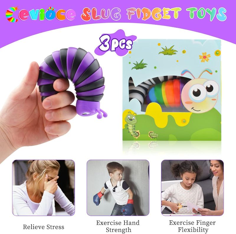 Photo 1 of Cevioce Fidget Slug Toy, Sensory Slug Fidget Toys for Kids & Adults, 3Pcs Autism Sensory Toys for Autistic Children Toddlers, Toddler Toys - 3 4 5 6 7 8+ Year Old Girl Boy Birthday Gifts