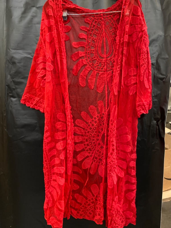 Photo 2 of One Size - Shermie Floral Kimonos for Women Summer Beach Loose Swim Kimono Cover Up One Size Red