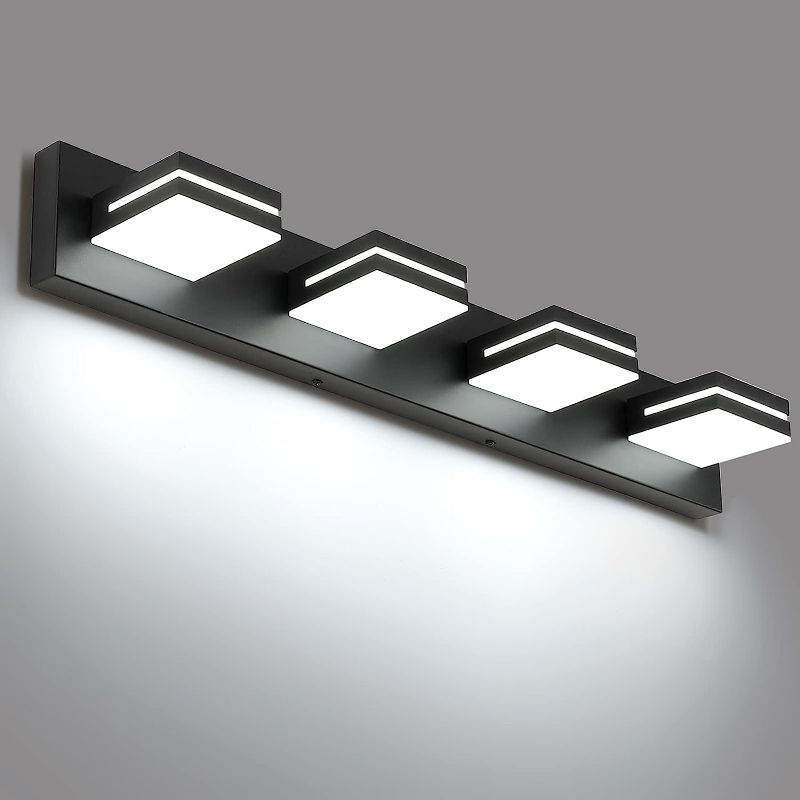 Photo 1 of LED Modern Bathroom Vanity Light Fixtures (4-Light, 30-Inch), Matte Black Modern Acrylic Bathroom Wall Lighting Fixtures Over Mirror (Cool White 6000K)