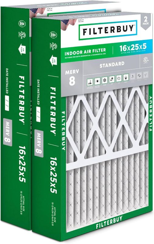 Photo 1 of 16x25x5 Air Filter MERV 10 Dust Defense (2-Pack), Pleated HVAC AC Furnace Air Filters for Honeywell FC100A1029, Lennox X6670, Carrier, Bryant, & More (Actual Size: 15.75 x 24.75 x 4.38)