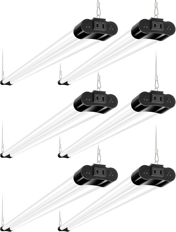 Photo 1 of 6 Pack 4FT Linkable LED Shop Light, Utility Shop Light Fixture, 4400lm, 42W [250W Equivalent], 5000K Daylight Shop Lights for Garage, Hanging or Surface Mount, with Power Cord, ETL, Black