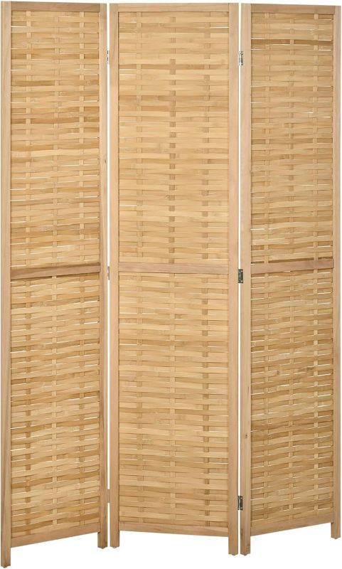 Photo 1 of HOMCOM 3 Panel Room Divider, 5.5' Tall Bamboo Portable Folding Privacy Screens, Hand-Woven Double Side Partition Wall Dividers for Home Office, Natural