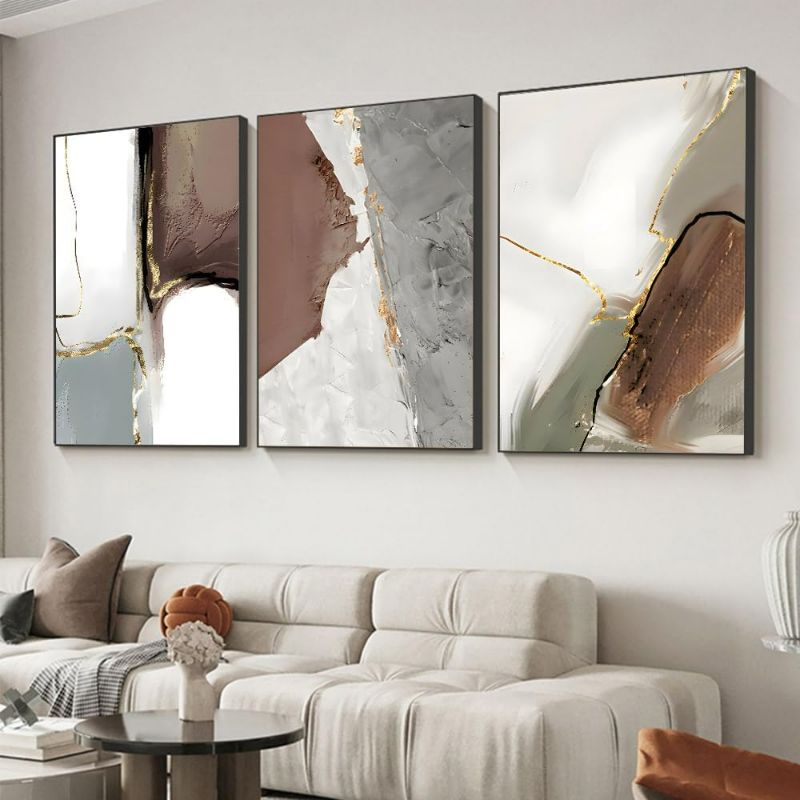 Photo 1 of Wall Art Set of 3 Frames Canvas Wall art Decor Abstract Minimalism Natural Style Art Mural Posters & Prints, large Size Wall Art Aesthetics Living room Bedroom Kitchen Office (32 "X 24" X 3 pieces)