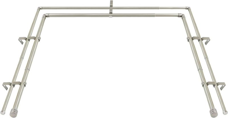 Photo 1 of 1 Inch Heavy Duty Double Bay Window Curtain Rod,36-72 Inch Telescoping Center Rod, 20-36 Inch Adjustable Side Rod Set, Antique Silver, End Cap Finials