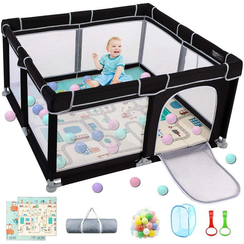 Photo 1 of Baby Playpen with Mat, 50”×50” Playpen, Durable and Secure Baby Play Pen, Indoor & Outdoor Kids Activity Play Center, Equipped with Anti-Slip Suckers and a Zipper Gate, Anti-Fall gray