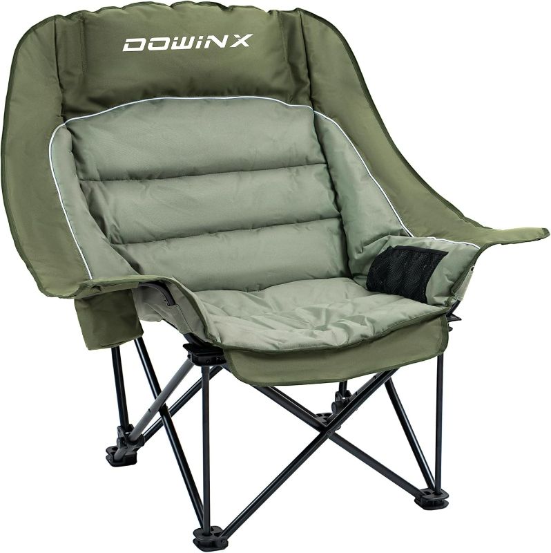 Photo 1 of Dowinx Oversized Extra Large Camping Chair, Lawn Chairs, Folding, 3 levels adjustable Padded Camping Chair for Adults, Heavy-Duty 600D Oxford Cloth, with Cup Holder, 400 Pound Capacity, Green