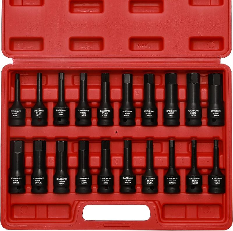 Photo 1 of 1/2" Drive Master Impact Hex Bit Set, Hex Driver, SAE/Metric, 1/4" - 3/4", 6mm - 19mm, Cr-Mo Steel,Impact Grade, One-Piece Construction, 20-Piece 1/2" Drive Allen Bit Socket Set