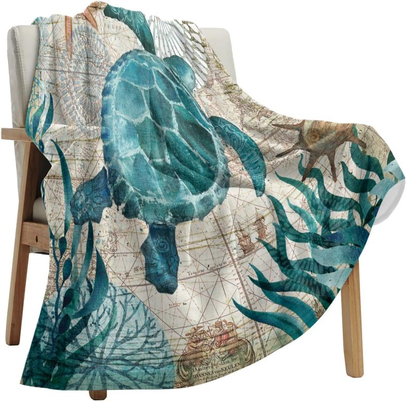 Photo 1 of Flannel Fleece Bed Blankets Lightweight Cozy Throw Blanket for Couch Sofa Bedroom Adults Kids,Sea Turtle Ocean Animal Landscape 49x59 inch