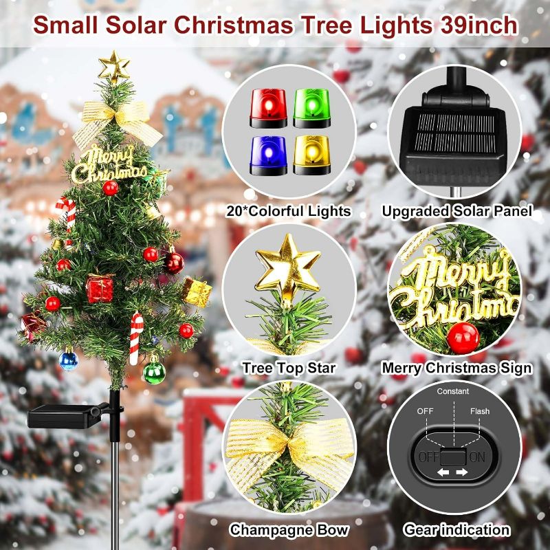 Photo 1 of Solar Small Christmas Tree Outdoor Decorations Waterproof 2PC Solar Christmas Yard Decorations 40 Bright LED Lights Constant & Flashing DIY Christmas Decorative Light for Outside Pathway Lawn Patio