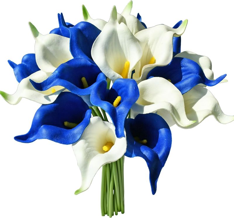 Photo 1 of Mandy's 20pcs Blue and White Artifical Flowers Artificial Calla Lily Silk Flowers 13.4" for Mother's Day Easter Home Kitchen & Wedding