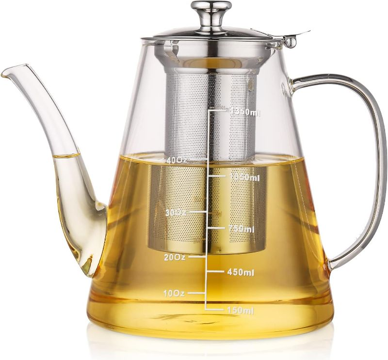 Photo 1 of Glass Teapot - 54oz/1600ml Tea Pots with Scale Line, Glass Teapot with Infuser for Loose Tea, glass tea kettle for stove top, Blooming and Loose Leaf Tea Maker