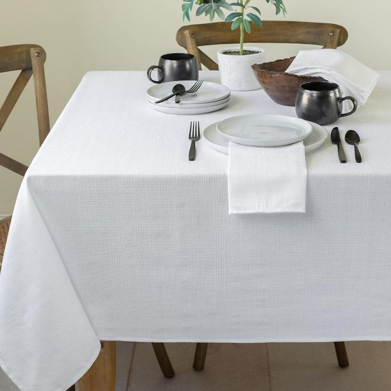 Photo 1 of Benson Mills Textured Fabric Table Cloth, for Everyday Home Dining, Parties, Weddings & Holiday tablecloths (60" x 104" Rectangular, White)